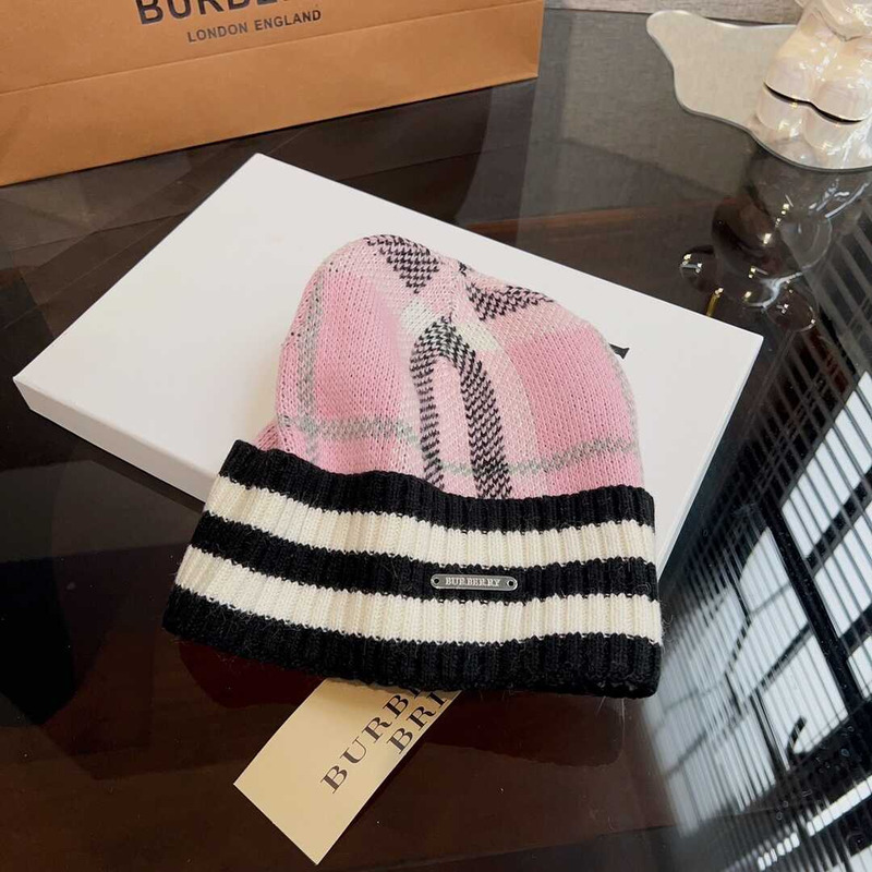 B**rry check pattern beanie pink