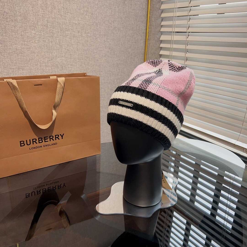 B**rry check pattern beanie pink