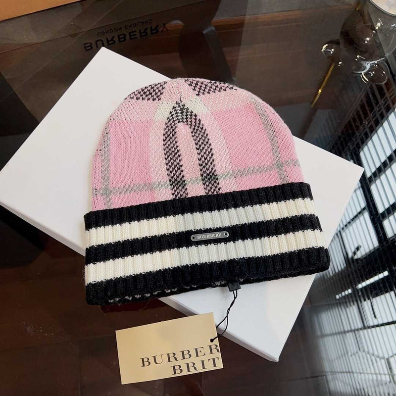 B**rry check pattern beanie pink