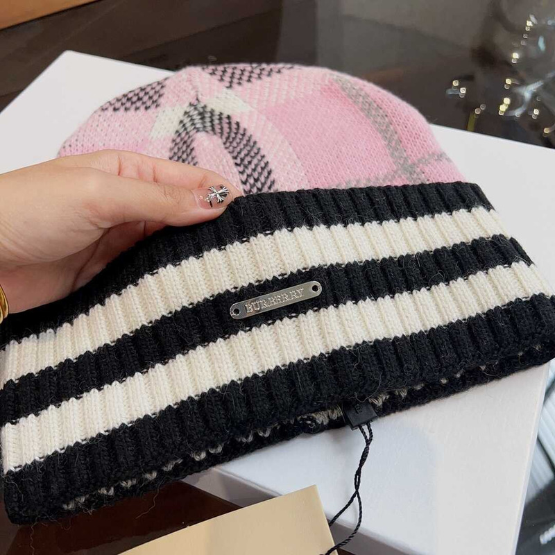 B**rry check pattern beanie pink