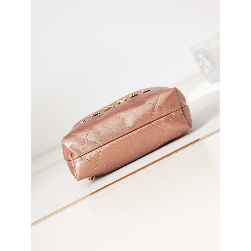 Ch*el 22 mini handbang shiny calfskin & gold-tone metal pale champagne pink