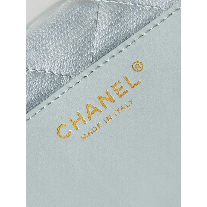 Ch*el 22 mini handbang shiny calfskin & gold-tone metal pale light blue