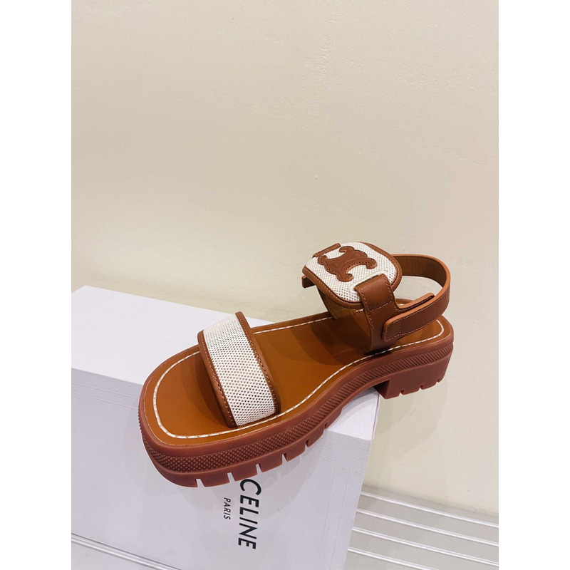 Ce**e clea triomphe sandal in vegetal calfskin brown and white