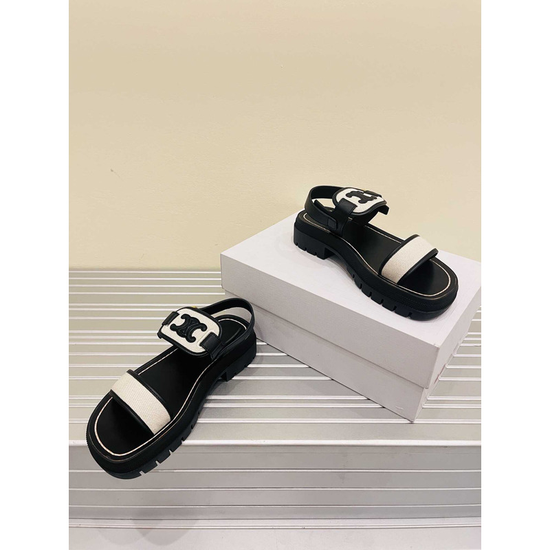 Ce**e clea triomphe sandal in vegetal calfskin black and white