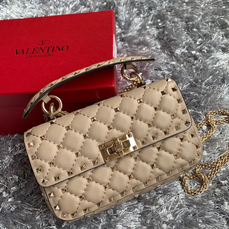 Valentino Small Rockstud Spike Bag Beige