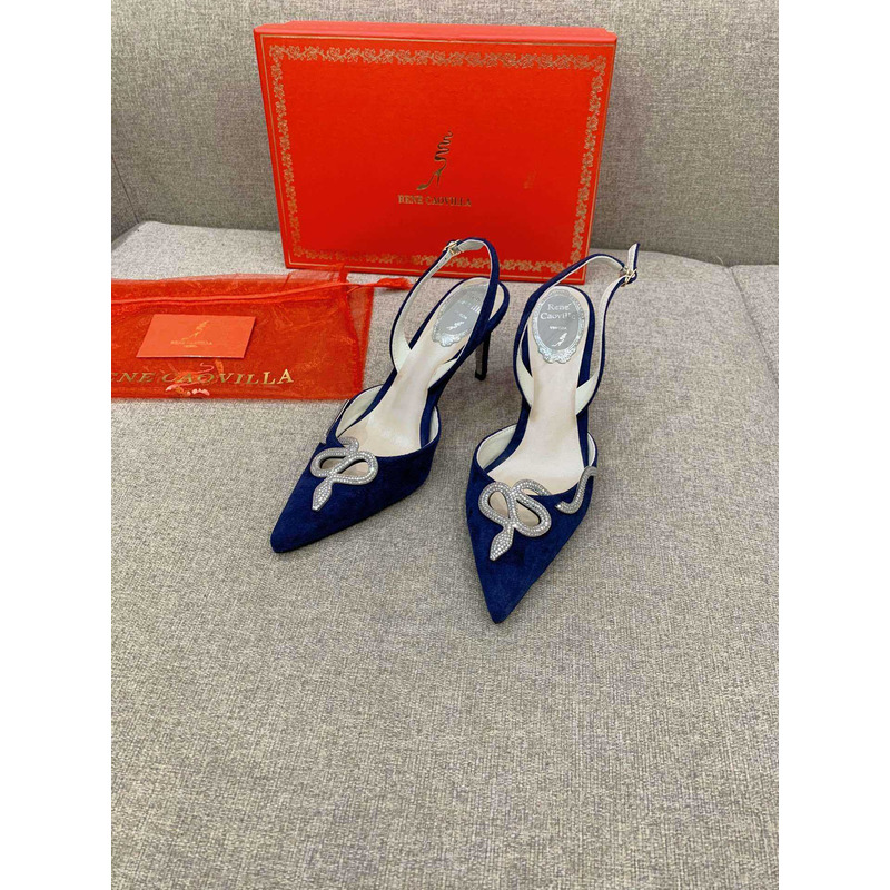 Rene Caovilla Snake Motif Rhinestone Pumps Navy Blue