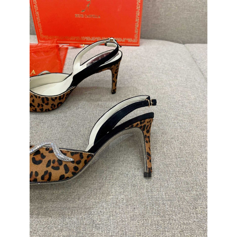 Rene Caovilla Snake Motif Rhinestone Pumps Leopard