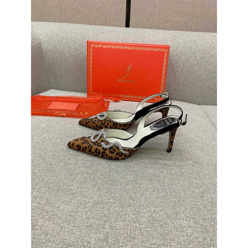 Rene Caovilla Snake Motif Rhinestone Pumps Leopard