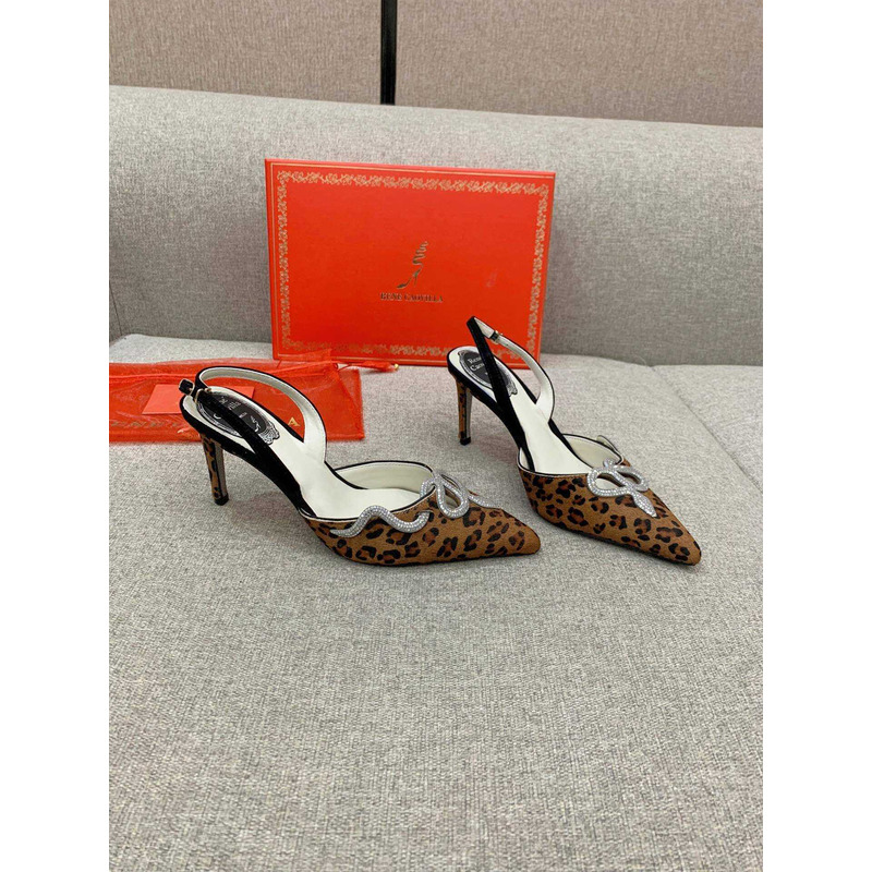 Rene Caovilla Snake Motif Rhinestone Pumps Leopard