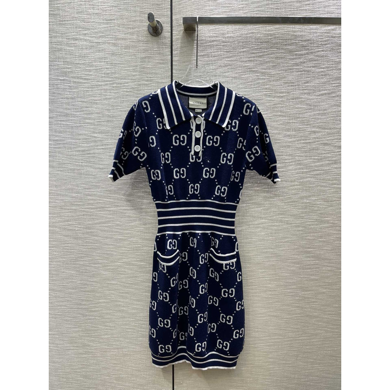 G*u*i gg cotton jacquard dress blue