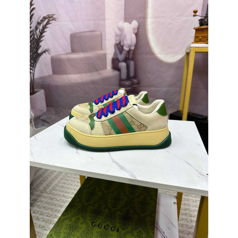 G*u*i screener men\''s gg platform sneakers beige and greeen