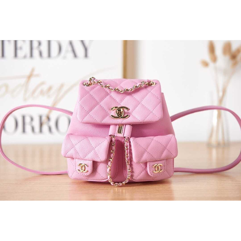 Ch*el leather backpack pink