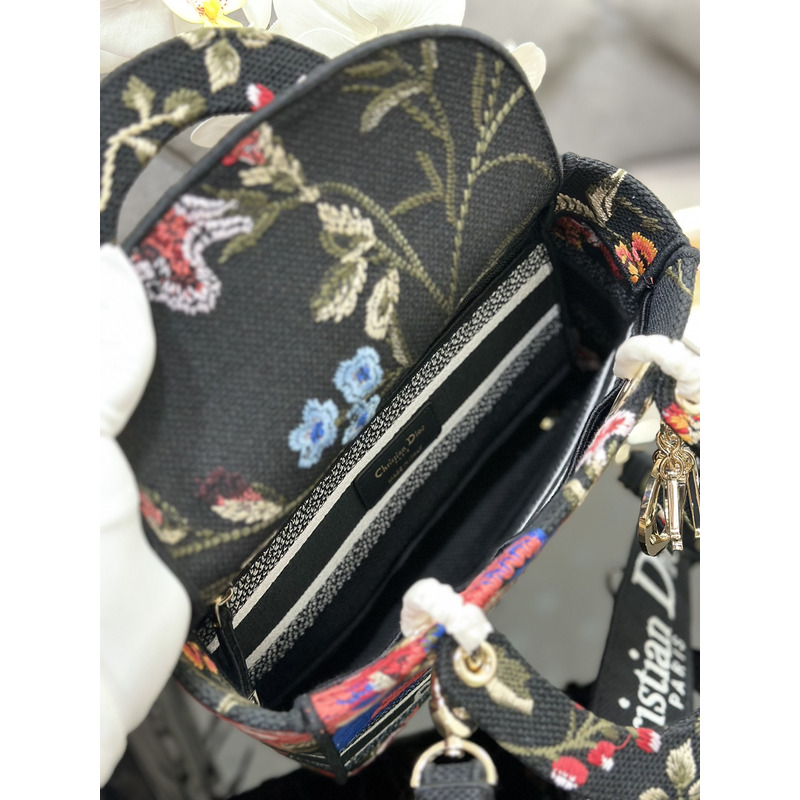 D*or medium lady d-lite bag black multicolor D*or birds embroidery