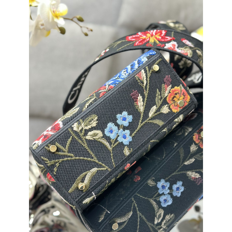 D*or medium lady d-lite bag black multicolor D*or birds embroidery