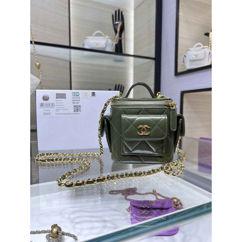 Ch*el 22k leather vanity green