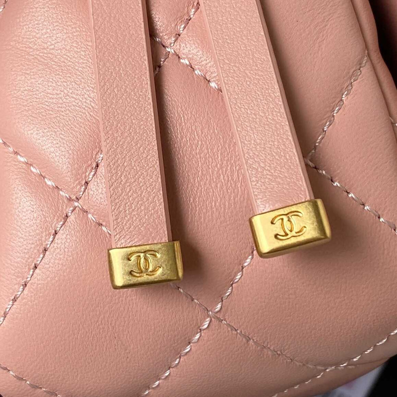 Ch*el small flap bag lambskin & gold-tone metal pink