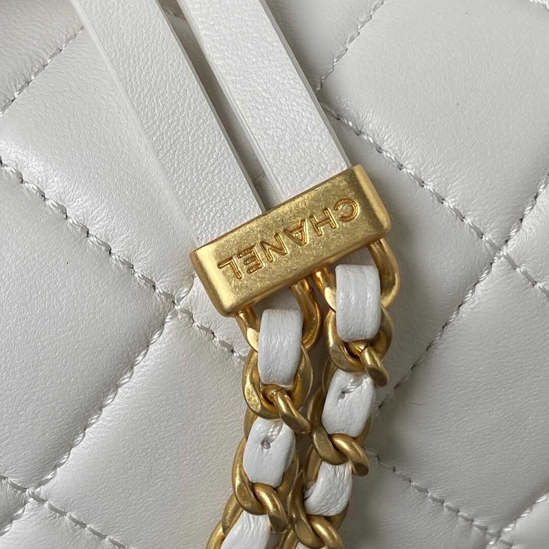 Ch*el small flap bag lambskin & gold-tone metal white