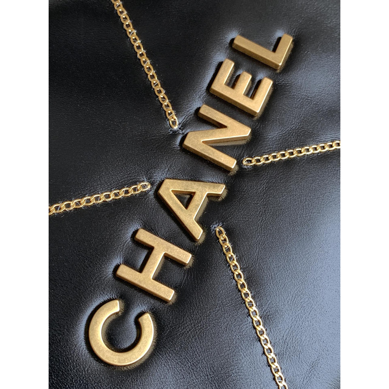 Ch*el small 22 bag shiny calfskin & gold-tone metal black