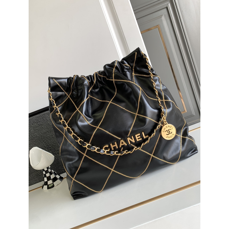 Ch*el small 22 bag shiny calfskin & gold-tone metal black