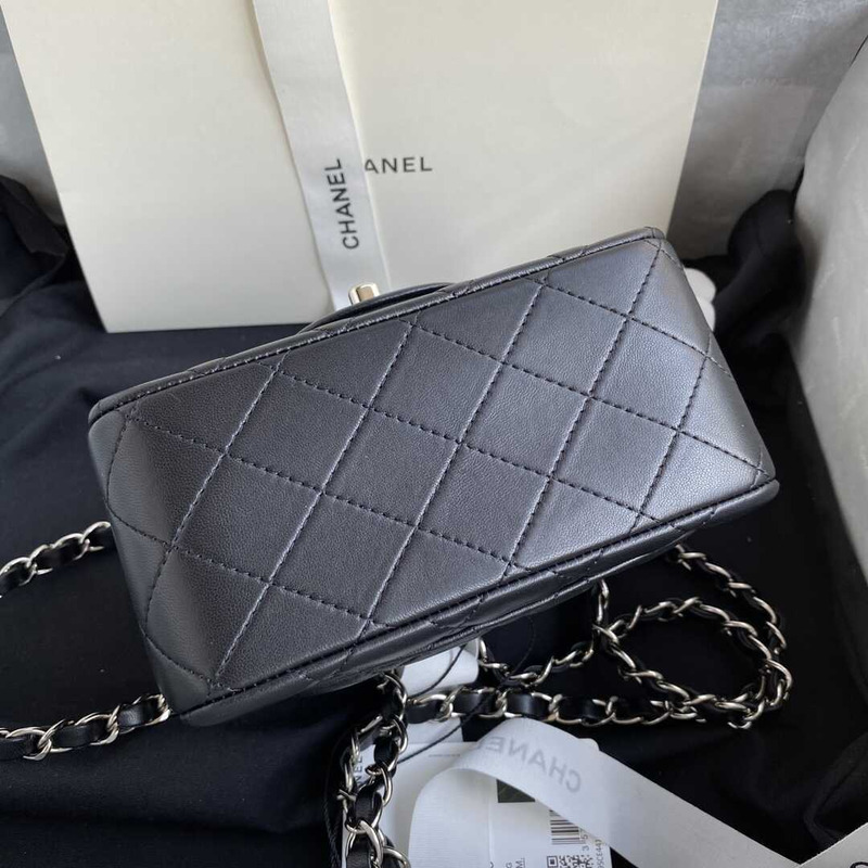 Ch*el mini flap bag lambskin & silver-tone metal black