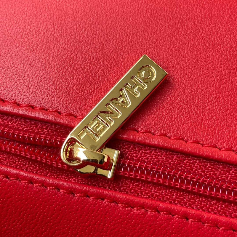 Ch*el mini flap bag lambskin & gold-tone metal red