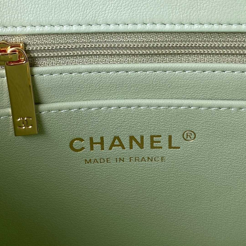 Ch*el mini flap bag lambskin & gold-tone metal green