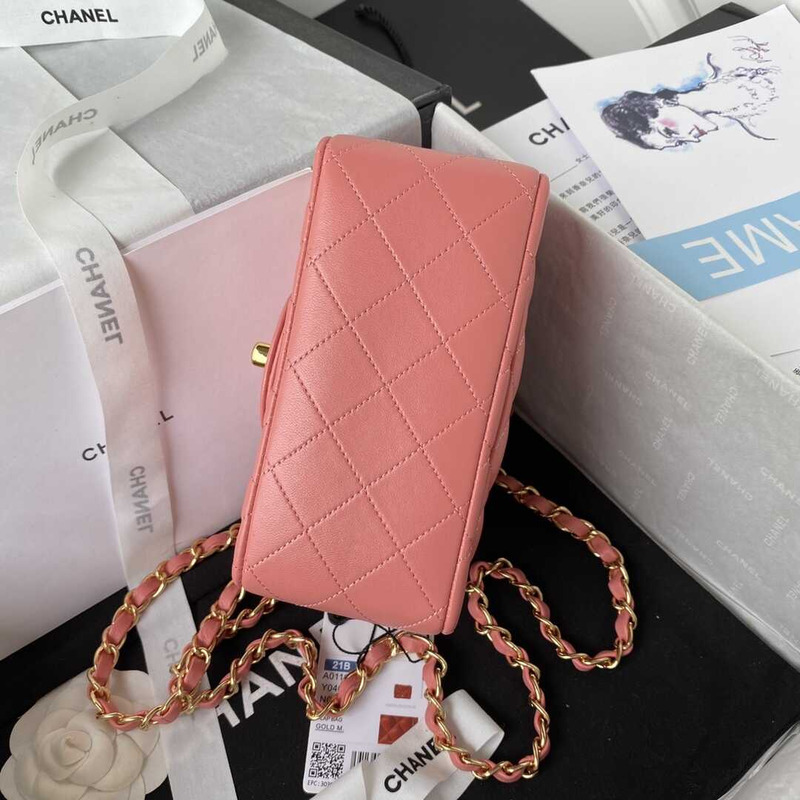 Ch*el mini flap bag lambskin & gold-tone metal pink