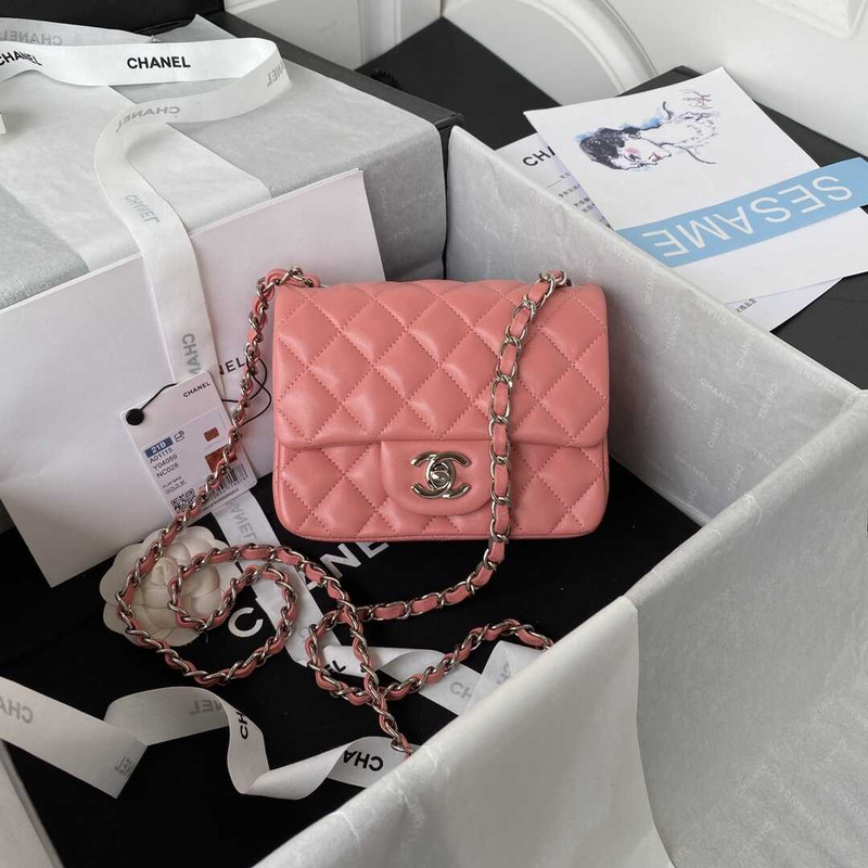 Ch*el mini flap bag lambskin & siilver-tone metal pink