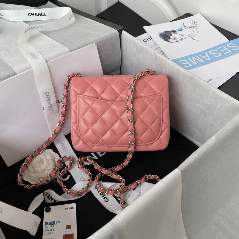 Ch*el mini flap bag lambskin & siilver-tone metal pink