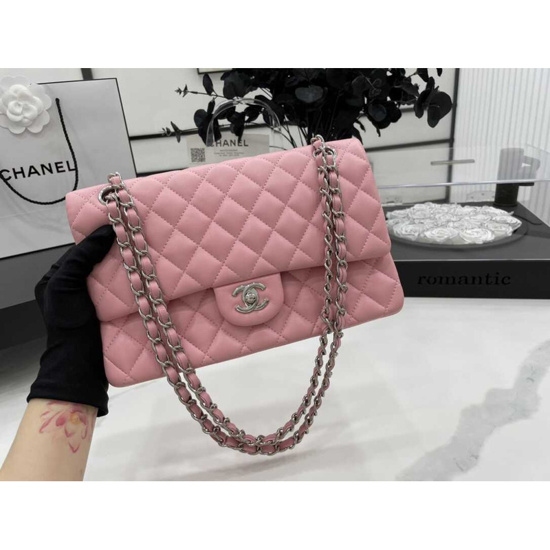 Ch*el double flap medium shoulder bag pink