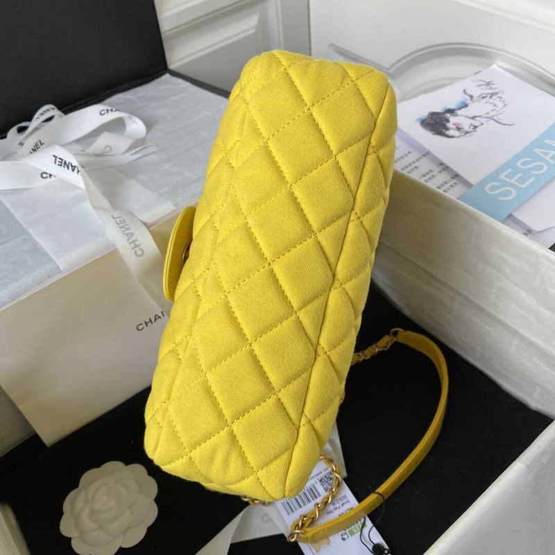 Ch*el hobo bag wool knit gold-tone metal yellow