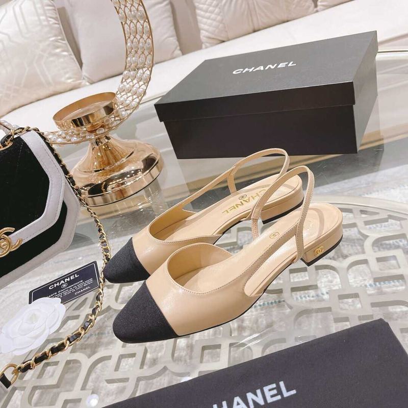 Ch*el lace up shoes lambskin and faille beige and black