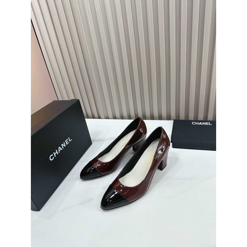 Ch*el pumps patent calfskin dark red & black