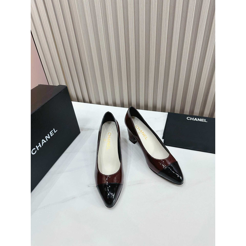 Ch*el pumps patent calfskin dark red & black