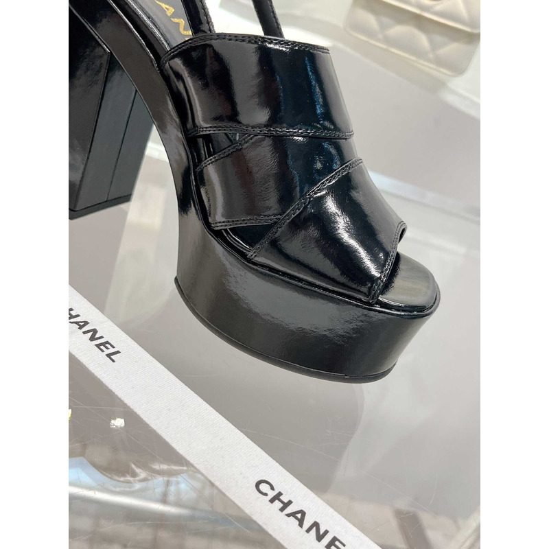 Ch*el lambskin heeled sandals black