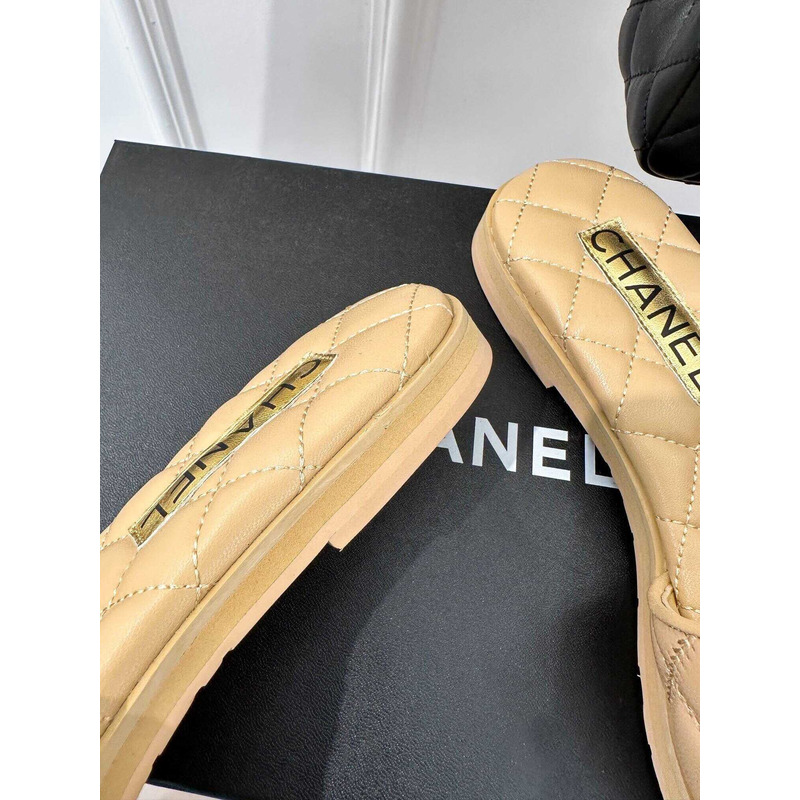 Ch*el lambskin slides beige