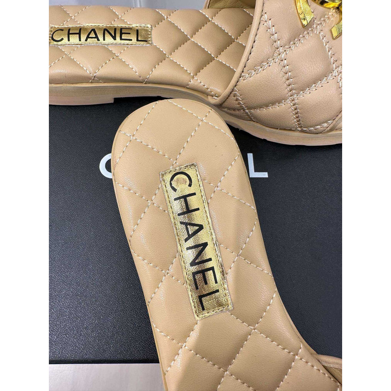 Ch*el lambskin slides beige