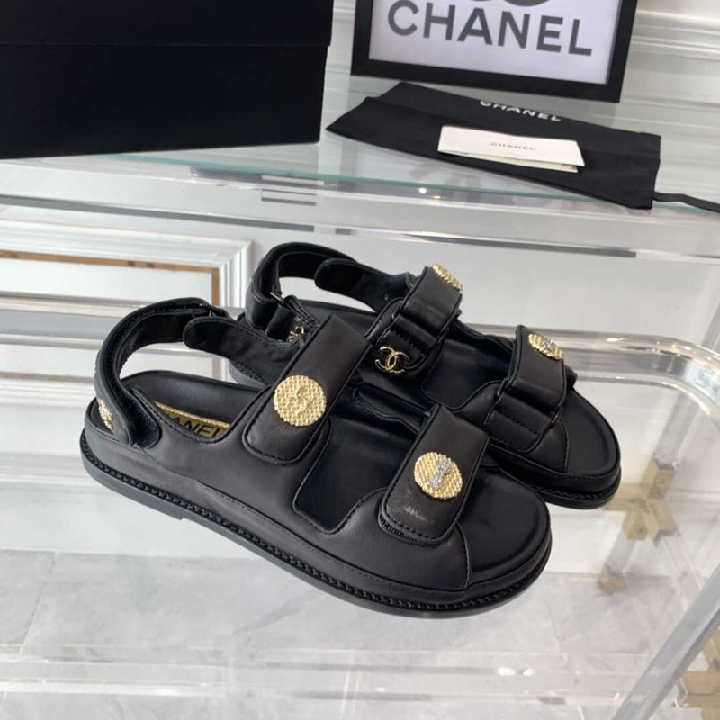 Ch*el sandals lambskin black