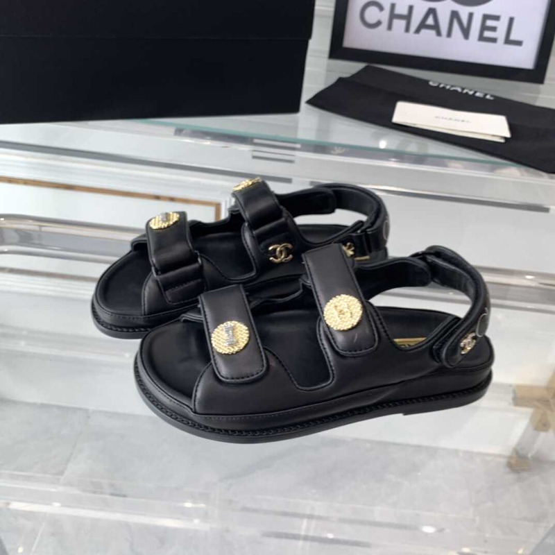 Ch*el sandals lambskin black