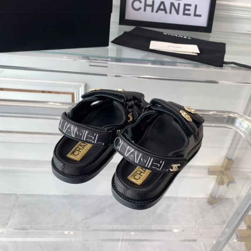 Ch*el sandals lambskin black