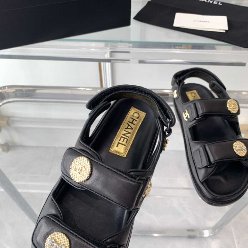 Ch*el sandals lambskin black