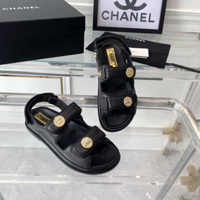 Ch*el sandals lambskin black