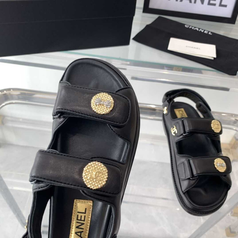 Ch*el sandals lambskin black