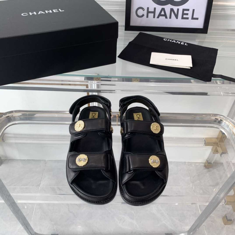 Ch*el sandals lambskin black