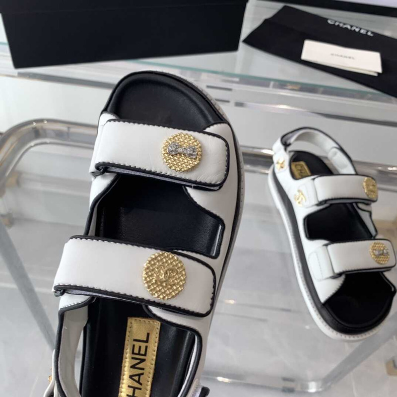 Ch*el sandals lambskin white