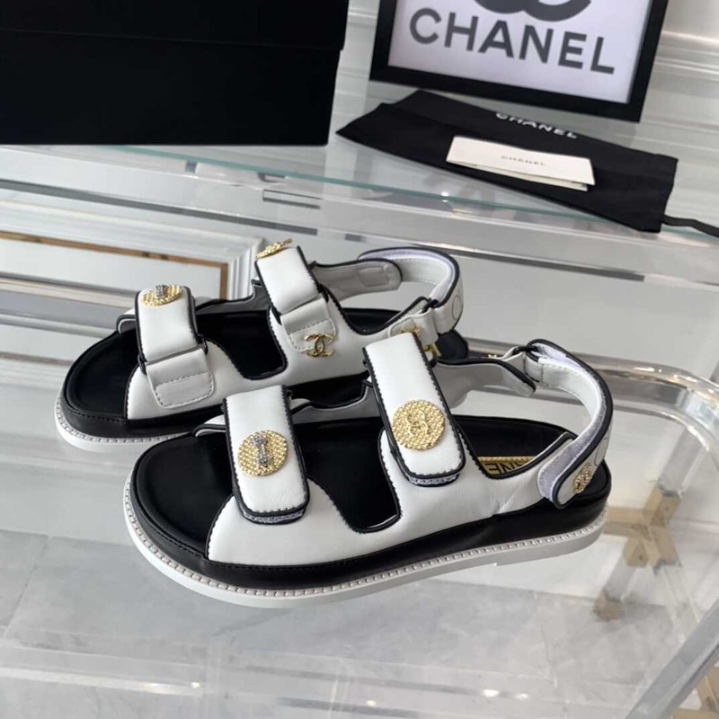 Ch*el sandals lambskin white