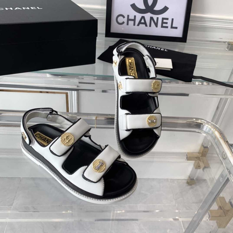 Ch*el sandals lambskin white