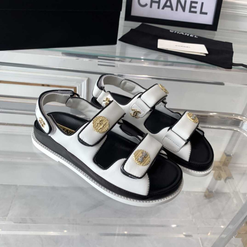 Ch*el sandals lambskin white