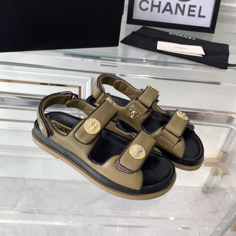 Ch*el sandals lambskin green