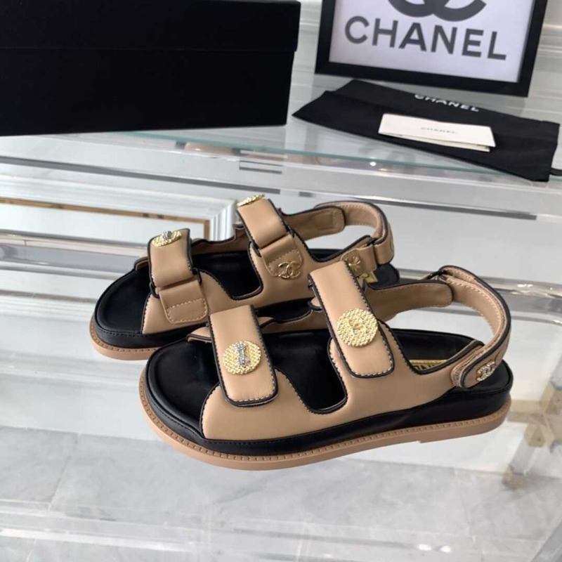 Ch*el sandals lambskin dark beige